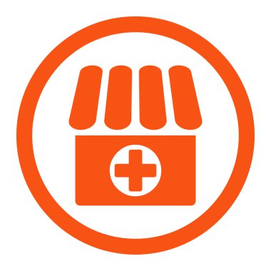 Drugstore flat orange color rounded vector icon