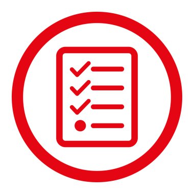 Kontrol listesi düz kırmızı renkli yuvarlak vektör simgesi