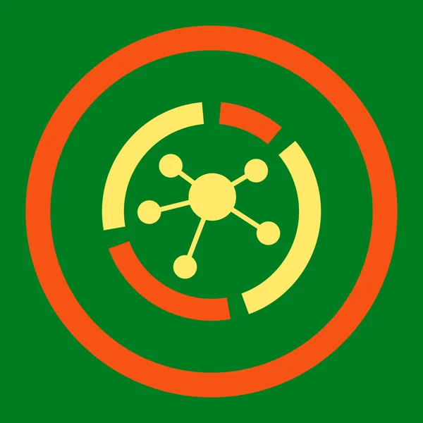 Diagramme de connexions couleurs plates orange et jaune icône vectorielle arrondie — Image vectorielle