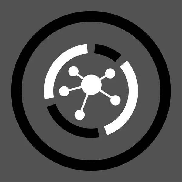 Connections diagram flat black and white colors rounded vector icon — Wektor stockowy