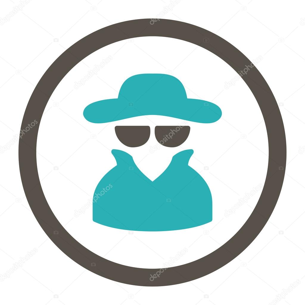 Spy flat grey and cyan colors rounded vector icon