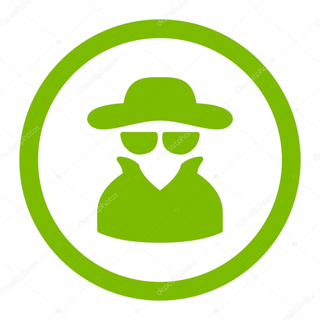 Spy flat eco green color rounded vector icon