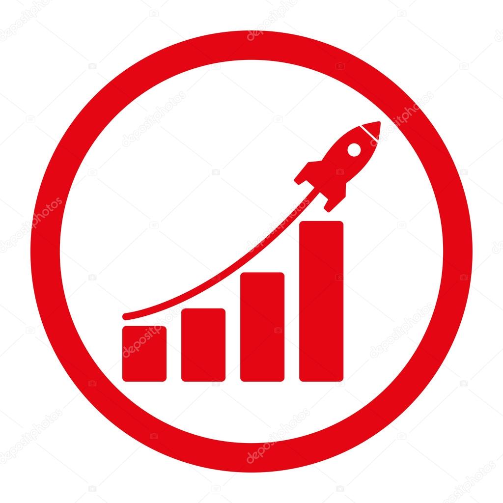 Startup sales flat red color rounded vector icon