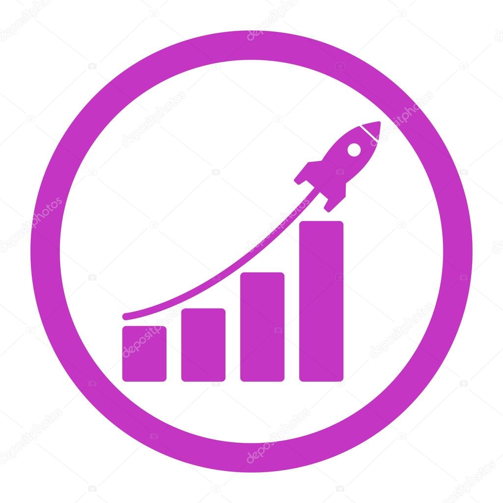 Startup sales flat violet color rounded vector icon