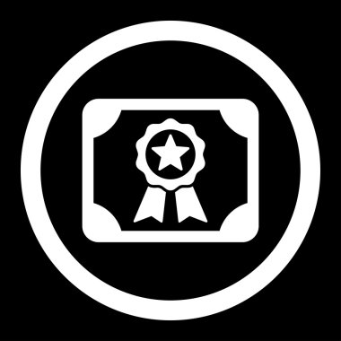 Sertifika düz beyaz renk yuvarlak glif simgesi