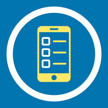 Mobil test düz sarı ve beyaz renklerde yuvarlak glif simgesi