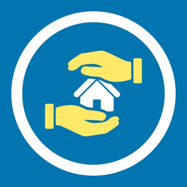 Realty sigorta düz sarı ve beyaz renklerde glif simgesi yuvarlak