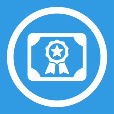 Sertifika düz beyaz renk yuvarlak glif simgesi