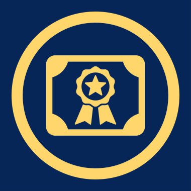 Sertifika düz sarı renk yuvarlak glif simgesi