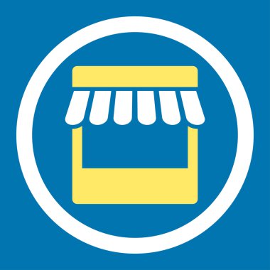 Mağaza düz sarı ve beyaz renklerde yuvarlak glif simgesi