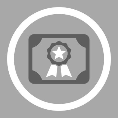 Sertifika düz koyu gri ve beyaz renkler glif simgesi yuvarlak