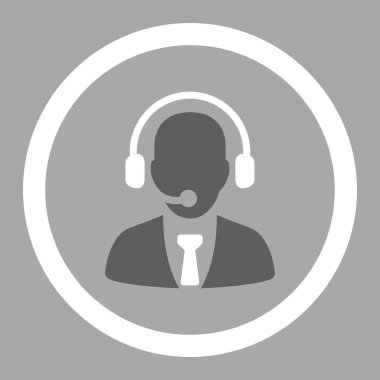 Arama Merkezi düz koyu gri ve beyaz renkler yuvarlak glif simgesi