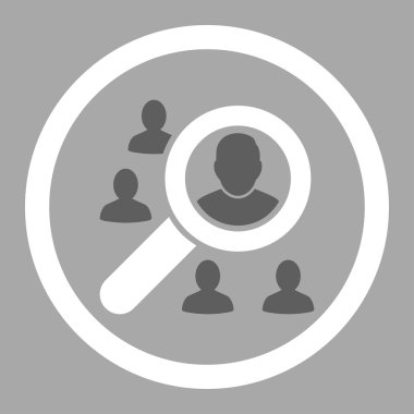 Düz koyu gri ve beyaz renkler yuvarlak glif simgesi pazarlama