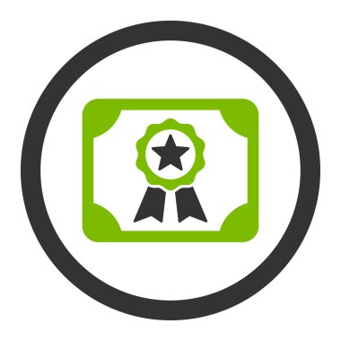 Sertifika düz eko yeşil ve gri renkler glif simgesi yuvarlak