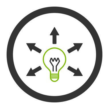 Fikir düz eko yeşil ve gri renkler glif simgesi yuvarlak