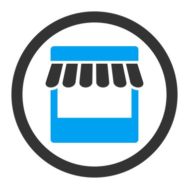 Mağaza düz mavi ve gri renkler yuvarlak glif simgesi