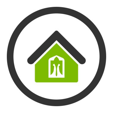 Ev düz eko yeşil ve gri renkler glif simgesi yuvarlak