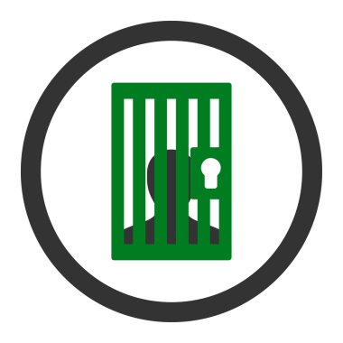 Hapishane düz yeşil ve gri renkler glif simgesi yuvarlak