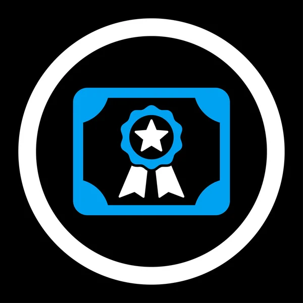 Certyfikatu płaskie niebieskie i białe kolory zaokrąglone Glif ikona — Zdjęcie stockowe