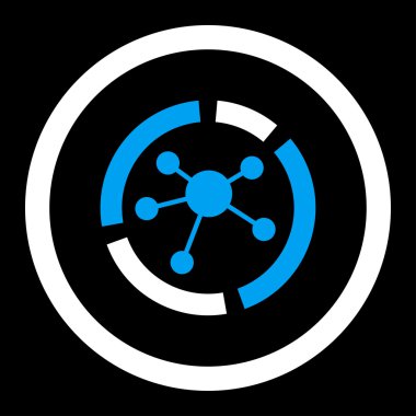 Connections diagram flat blue and white colors rounded vector icon