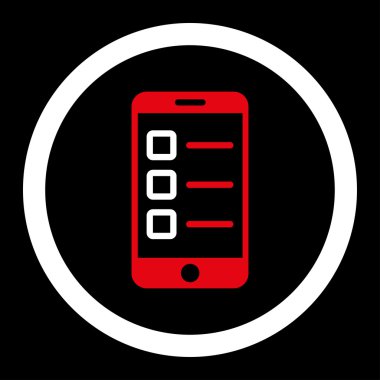 Mobile test flat red and white colors rounded vector icon