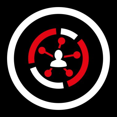Relations diagram flat red and white colors rounded vector icon