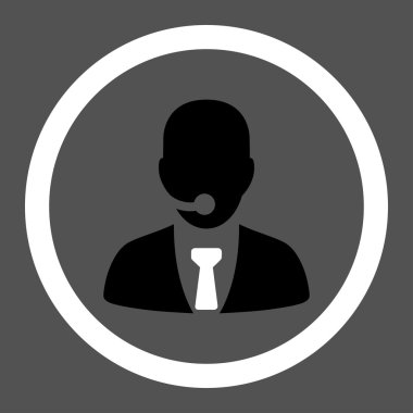 Call center operator flat black and white colors rounded vector icon
