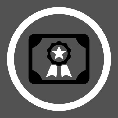 Certificate flat black and white colors rounded vector icon