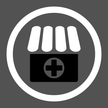 Drugstore flat black and white colors rounded vector icon
