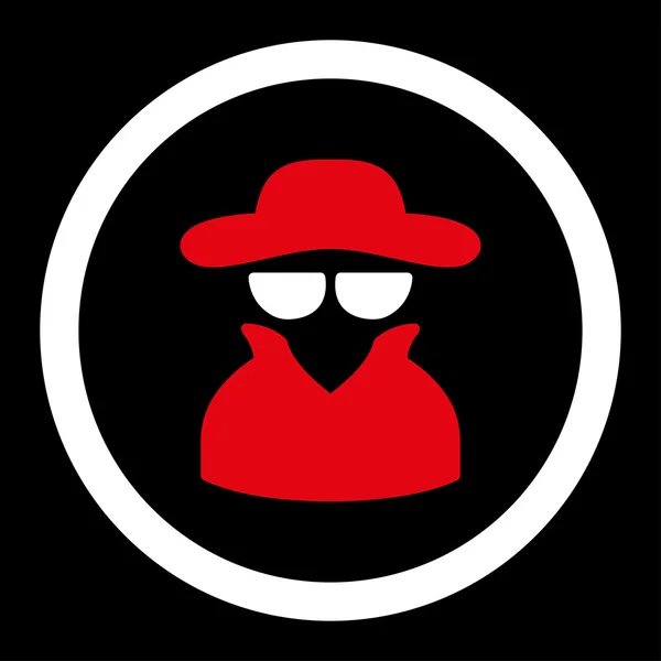 Spy flat red and white colors rounded vector icon — Διανυσματικό Αρχείο