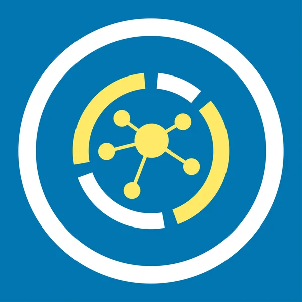 Connections diagram flat yellow and white colors rounded vector icon — 스톡 벡터