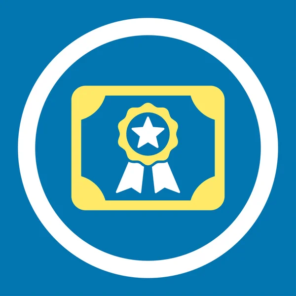 Certificato piatto giallo e bianco arrotondato icona vettoriale — Vettoriale Stock