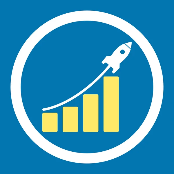 Ventes de démarrage plat jaune et blanc couleurs arrondies icône vectorielle — Image vectorielle