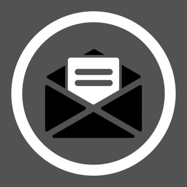 Open mail flat black and white colors rounded vector icon