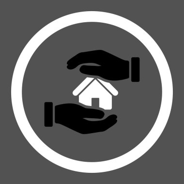 Realty insurance flat black and white colors rounded vector icon