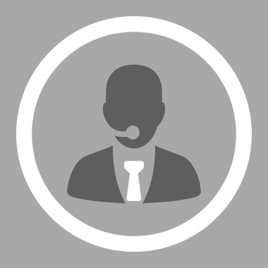 Çağrı Merkezi operatörü düz koyu gri ve beyaz renkler yuvarlak vektör simgesi