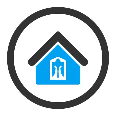 Ev düz mavi ve gri renkler yuvarlak vektör simgesi