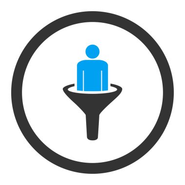 Satış hunisi düz mavi ve gri renkler yuvarlak vektör simgesi