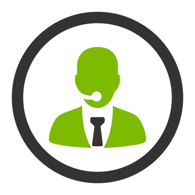 Call center operator flat eco green and gray colors rounded vector icon