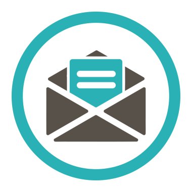 Open mail flat grey and cyan colors rounded vector icon