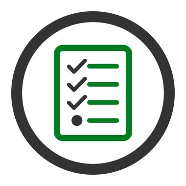 Vektör simgesi denetim listesi düz yeşil ve gri renkler yuvarlak