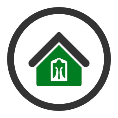 Yuvarlak ev düz yeşil ve gri renkler vektör simgesi