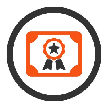 Certificate flat orange and gray colors rounded vector icon