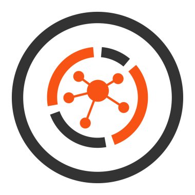 Connections diagram flat orange and gray colors rounded vector icon