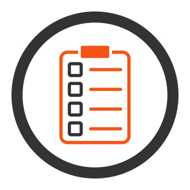Examination flat orange and gray colors rounded vector icon