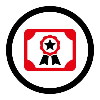 Sertifika düz kırmızı ve siyah renkler yuvarlanmış vektör simgesi