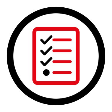 Kontrol listesi düz kırmızı ve siyah renkler yuvarlanmış vektör simgesi