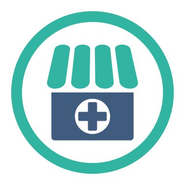 Eczane düz kobalt ve mavi renkler yuvarlak vektör simgesi