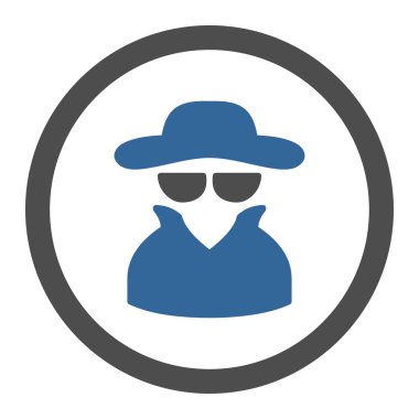 Düz kobalt ve gri renkler yuvarlak vektör simge casus