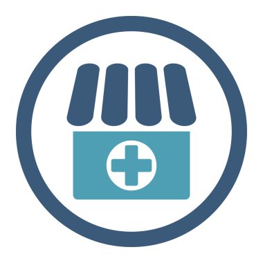 Eczane yuvarlak düz mavi ve mavi renkler vektör simgesi